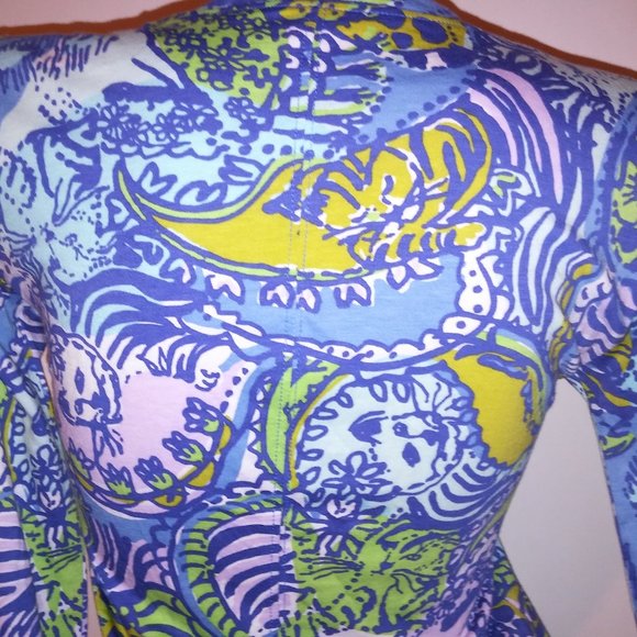 Lilly Pulitzer Shirt Dress XS Blue Green Cats V Neck Pit to Pit 17" Length 34" P - Picture 10 of 12